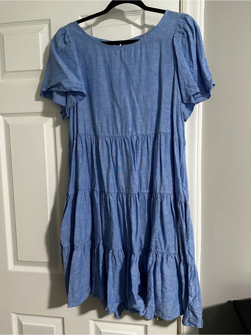 Lilly Pulitzer Light Blue Linen Tiered Puff Sleeve Dress